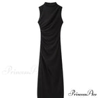 Solid Chic High Waisted Sexy Rear Split Office Lady Commuting Midi Dress