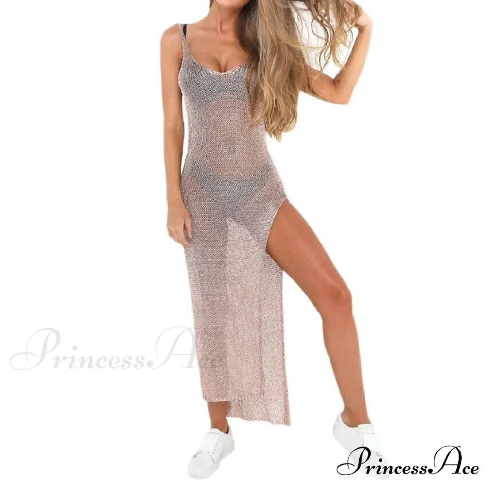 Solid Color Backless High Slit Sleeveless Dress