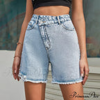Solid Color Fashion Waistband Loose Slim Edge Denim Ladies Summer Short