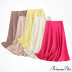 Solid Color High Quality Satin Midi Skirt