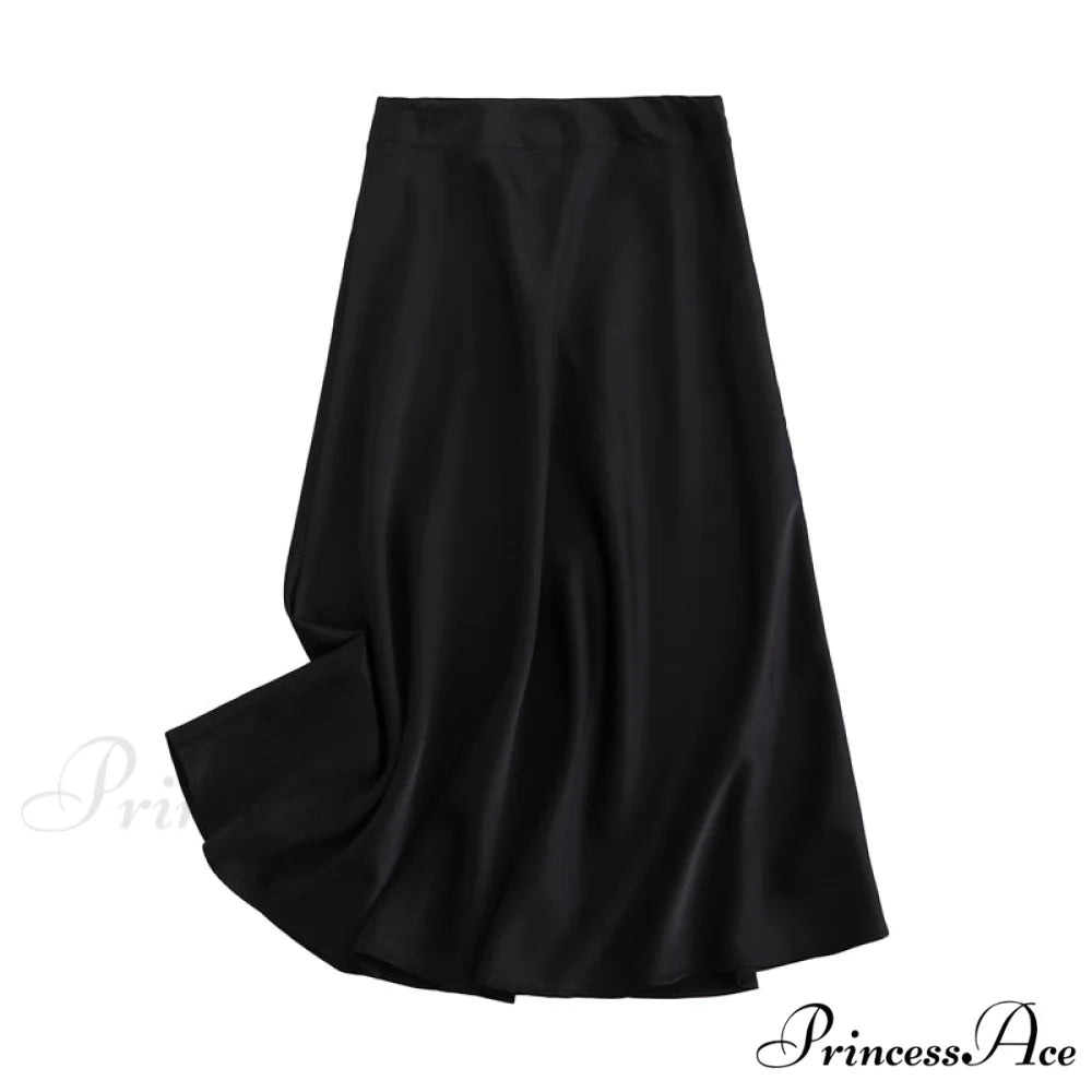 Solid Color High Quality Satin Midi Skirt