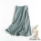 Solid Color High Quality Satin Midi Skirt