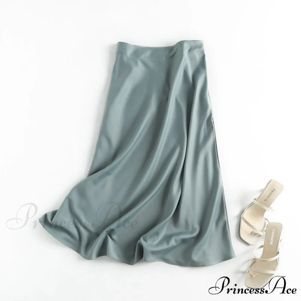 Solid Color High Quality Satin Midi Skirt