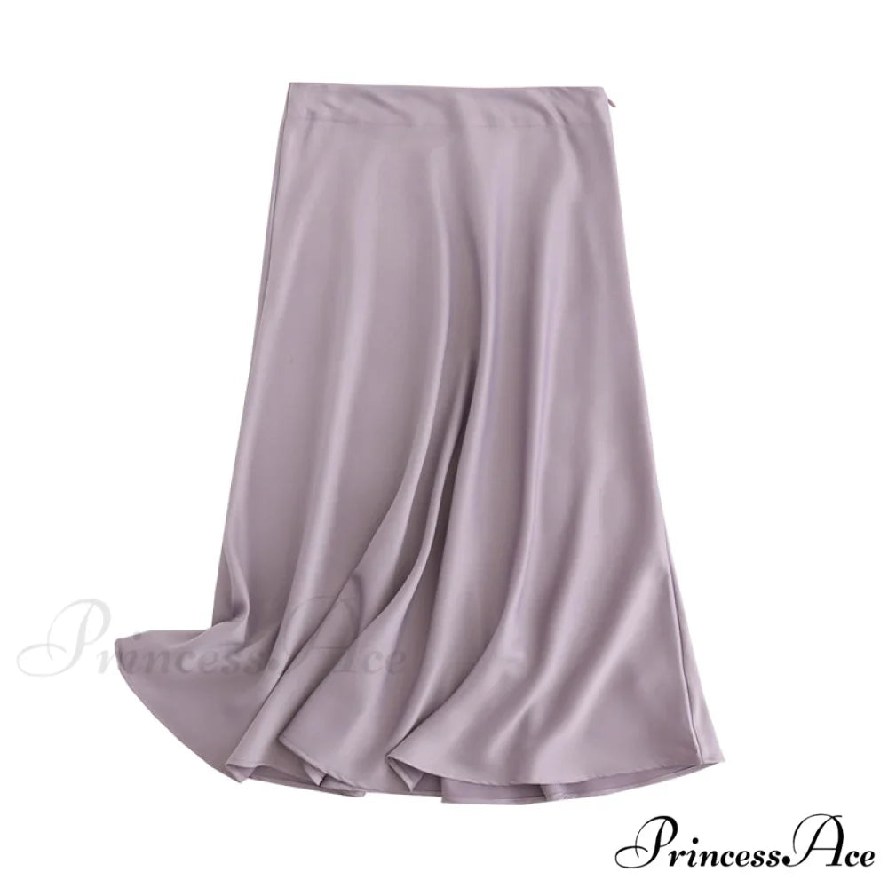 Solid Color High Quality Satin Midi Skirt