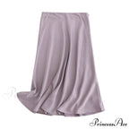 Solid Color High Quality Satin Midi Skirt