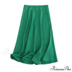 Solid Color High Quality Satin Midi Skirt