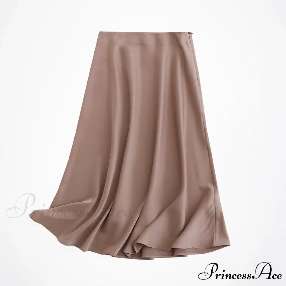 Solid Color High Quality Satin Midi Skirt