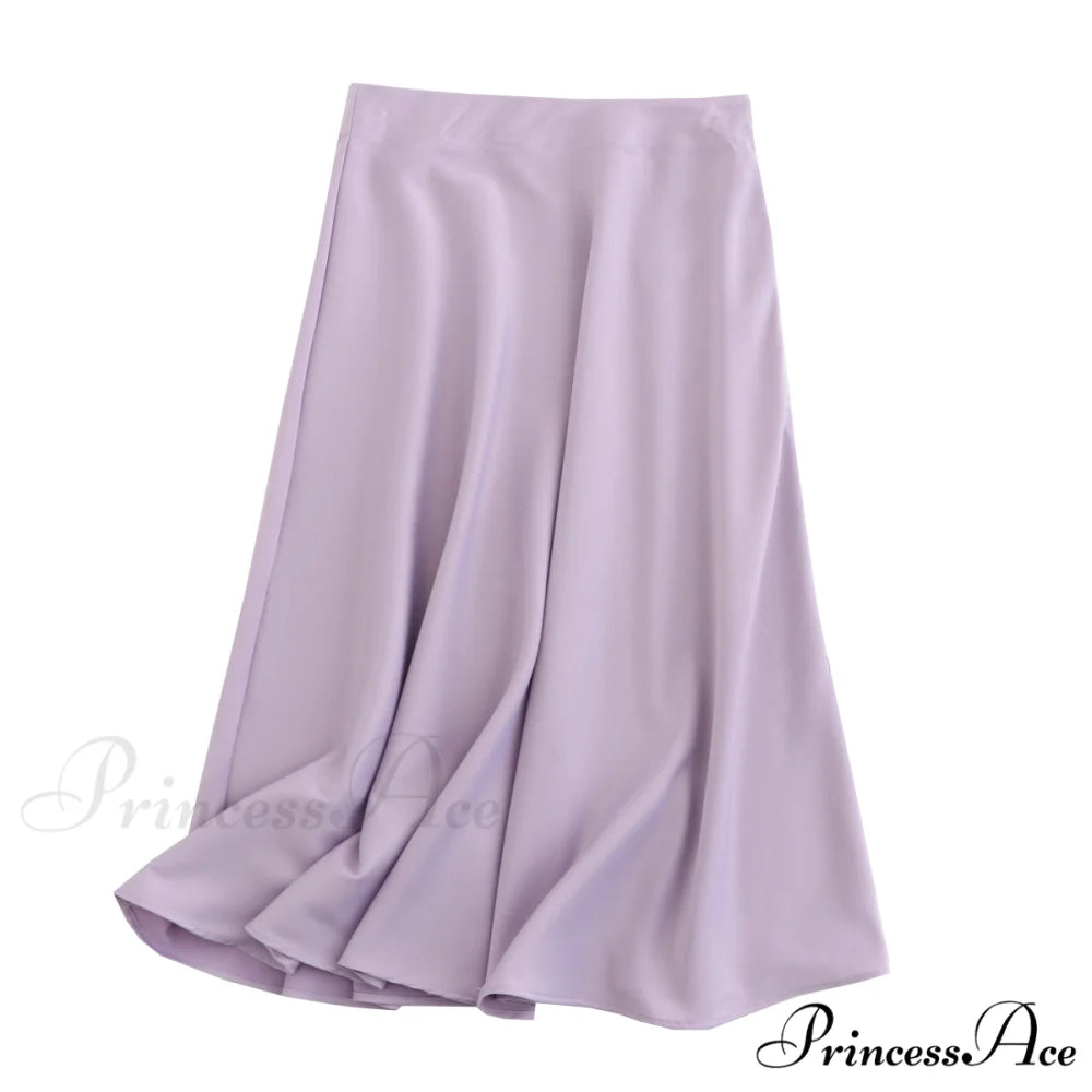 Solid Color High Quality Satin Midi Skirt