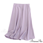Solid Color High Quality Satin Midi Skirt