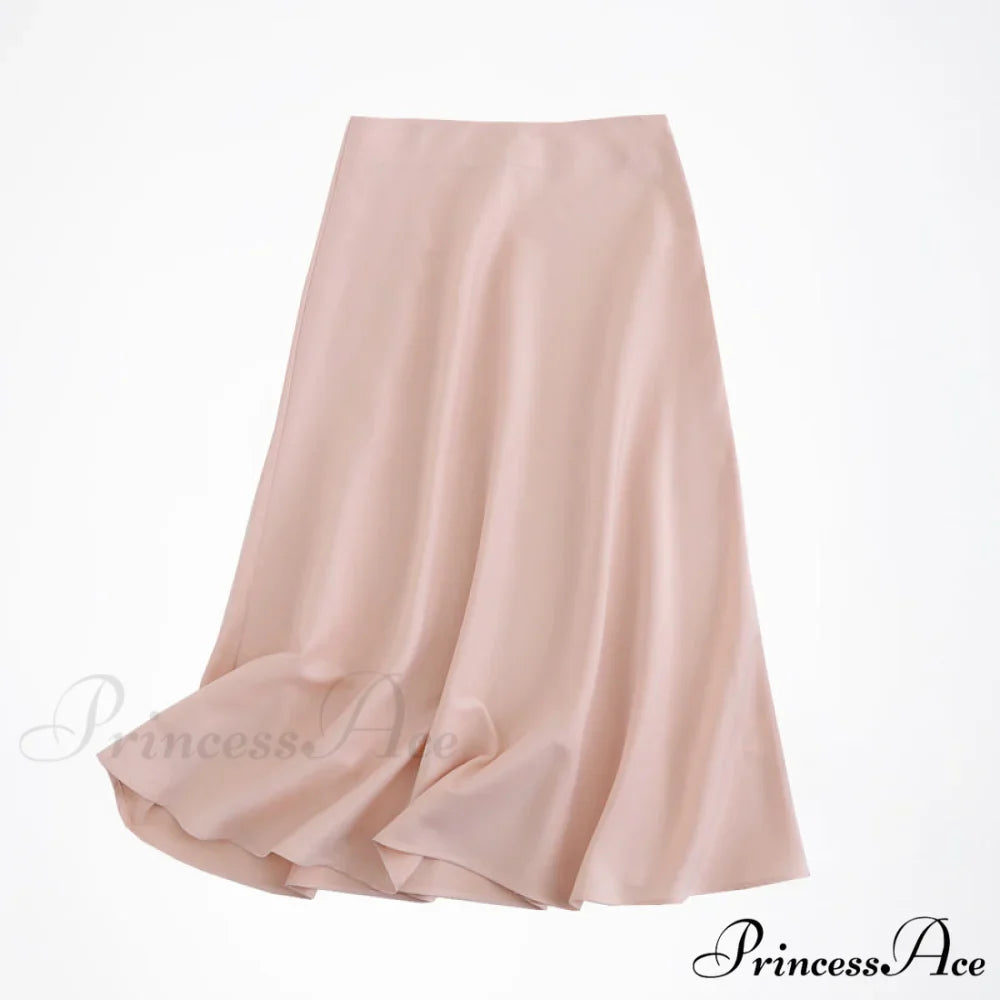 Solid Color High Quality Satin Midi Skirt