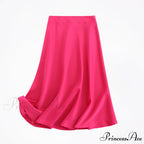 Solid Color High Quality Satin Midi Skirt
