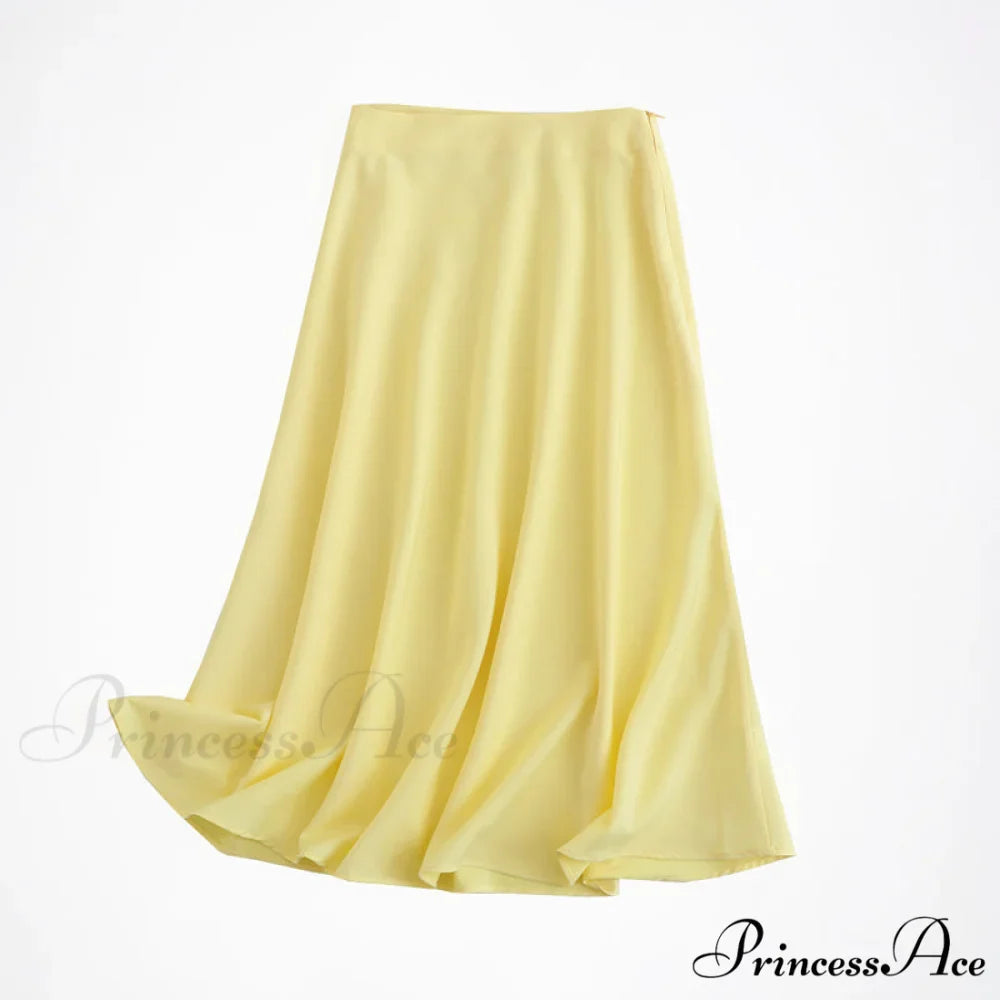 Solid Color High Quality Satin Midi Skirt