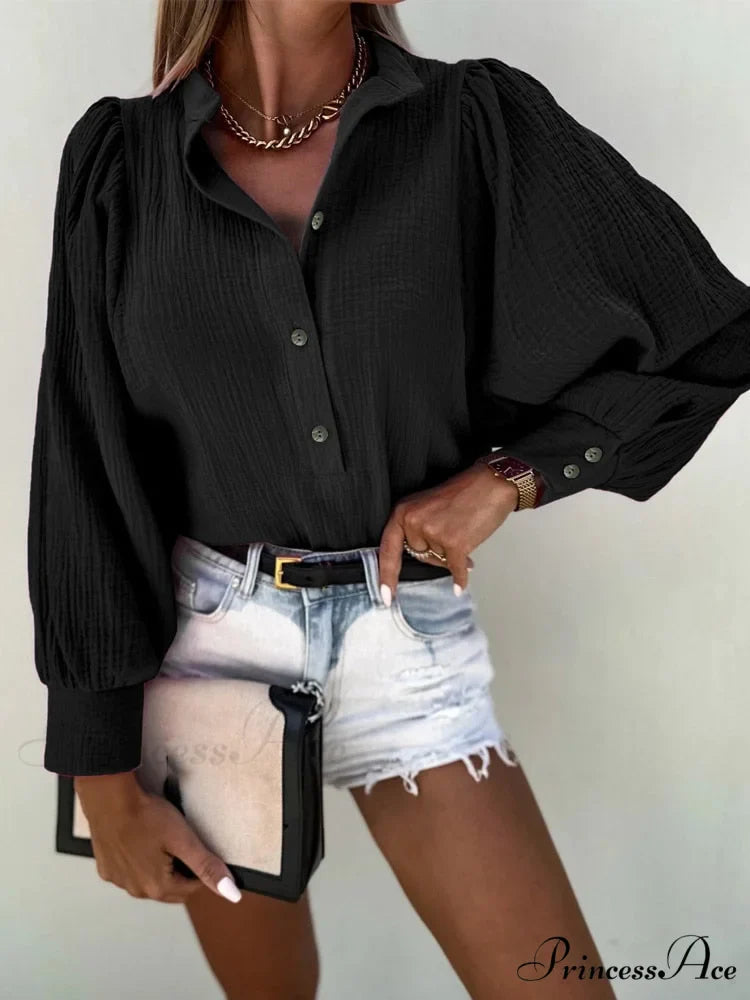 Solid Color Long Sleeve Cotton Blouse