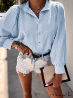 Solid Color Long Sleeve Cotton Blouse