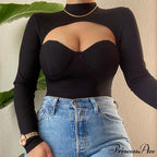 Solid Color Long Sleeve Hollow Blouse