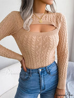 Solid Color Long Sleeve Hollow Blouse