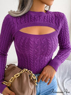 Solid Color Long Sleeve Hollow Blouse