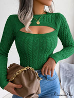 Solid Color Long Sleeve Hollow Blouse