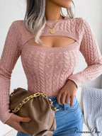 Solid Color Long Sleeve Hollow Blouse