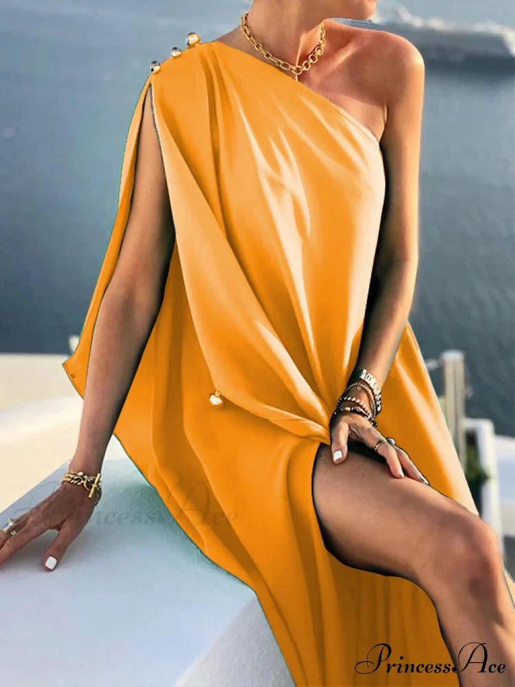 Solid Color Loose Charming One Shoulder Maxi Dress