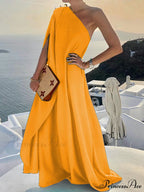 Solid Color Loose Charming One Shoulder Maxi Dress