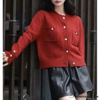 Solid Color Office Lady O-neck Cardigan