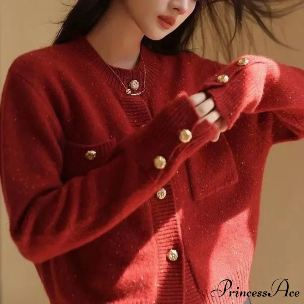 Solid Color Office Lady O-neck Cardigan