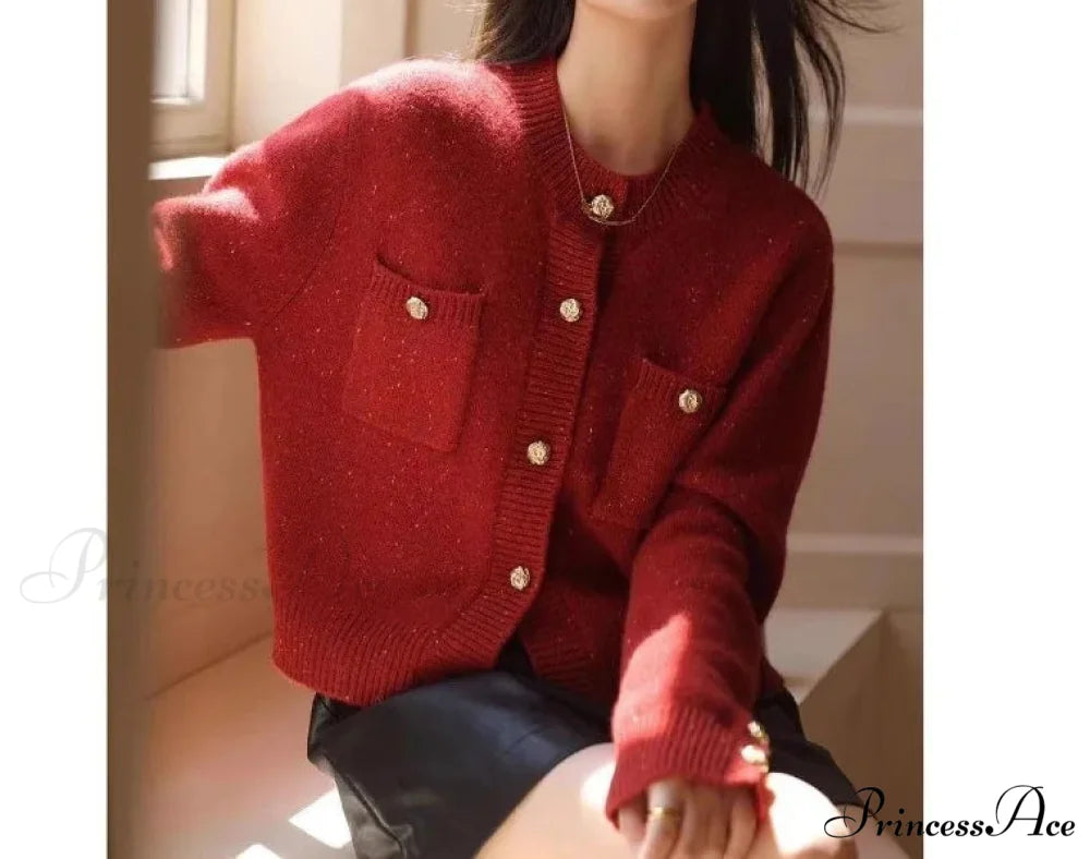 Solid Color Office Lady O-neck Cardigan