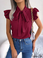 Solid Color Office Lady Shirt Fashion Simple Bowknot Blouse