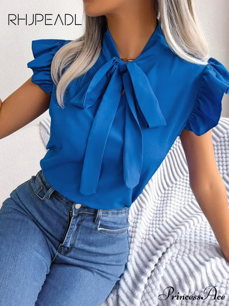 Solid Color Office Lady Shirt Fashion Simple Bowknot Blouse