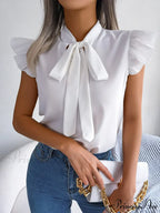 Solid Color Office Lady Shirt Fashion Simple Bowknot Blouse