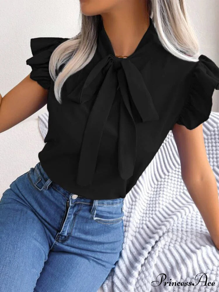 Solid Color Office Lady Shirt Fashion Simple Bowknot Blouse