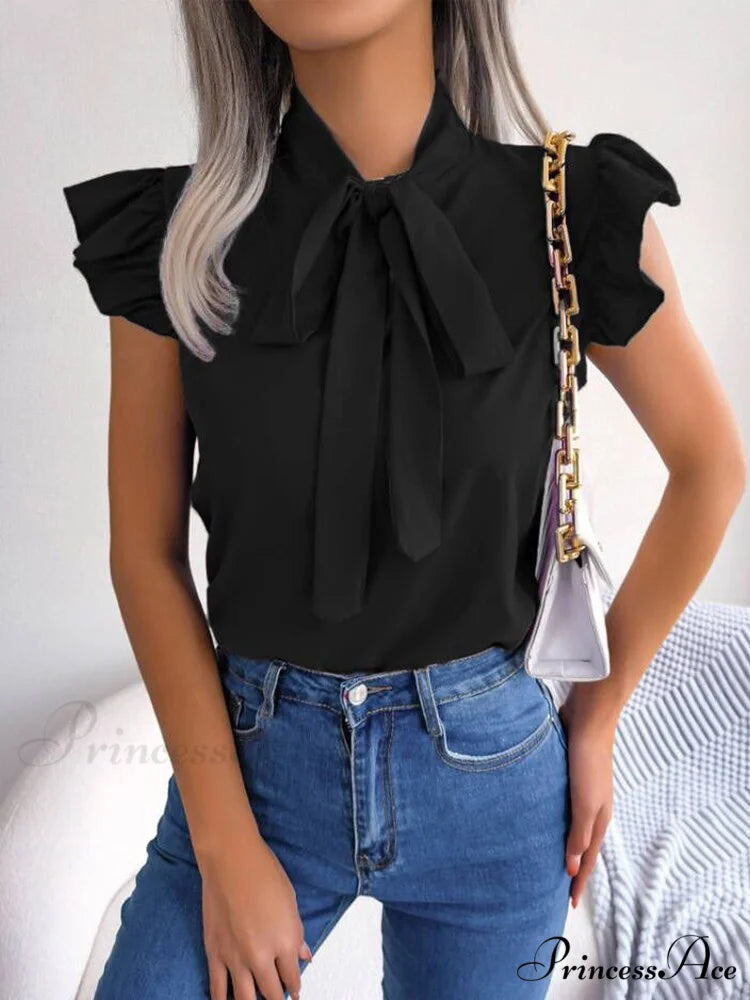 Solid Color Office Lady Shirt Fashion Simple Bowknot Blouse