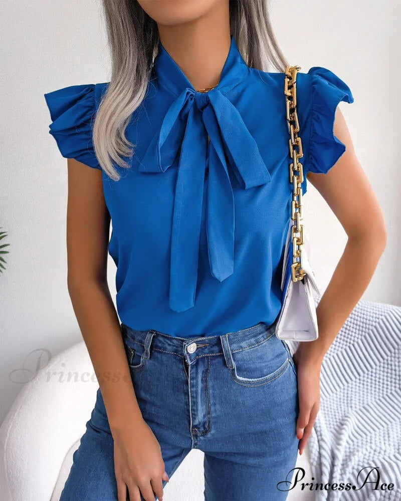 Solid Color Office Lady Shirt Fashion Simple Bowknot Blouse