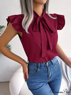 Solid Color Office Lady Shirt Fashion Simple Bowknot Blouse