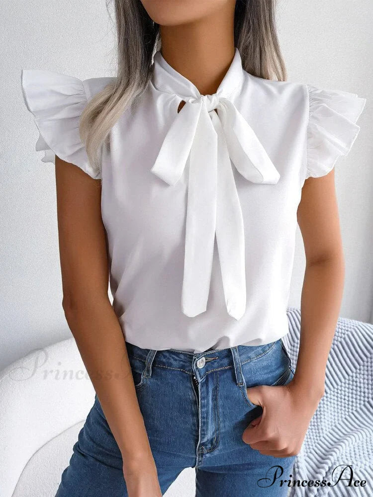 Solid Color Office Lady Shirt Fashion Simple Bowknot Blouse