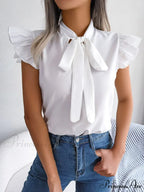 Solid Color Office Lady Shirt Fashion Simple Bowknot Blouse