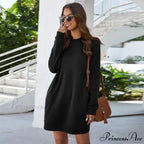 Solid Color Round Neck Long Sleeve Dress