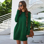 Solid Color Round Neck Long Sleeve Dress