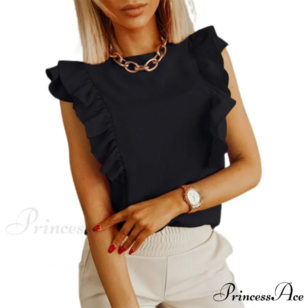 Solid Color Ruffle Sleeveless Backless Elegant Blouse