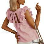 Solid Color Ruffle Sleeveless Backless Elegant Blouse