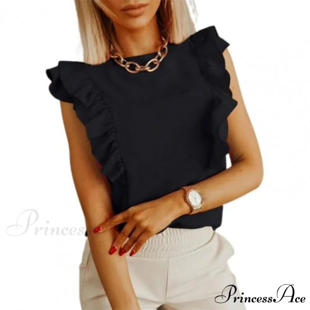 Solid Color Ruffle Sleeveless Backless Elegant Blouse