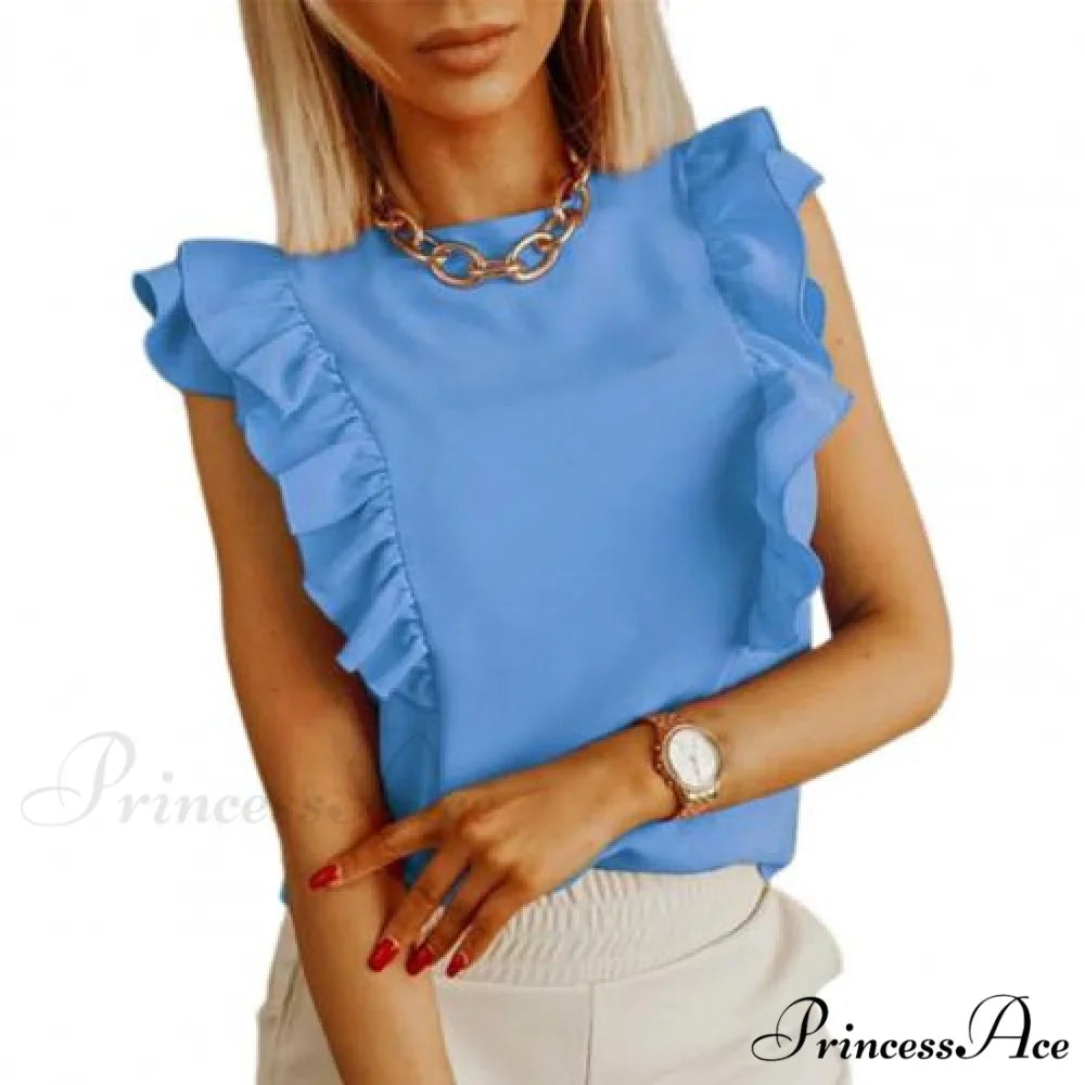 Solid Color Ruffle Sleeveless Backless Elegant Blouse