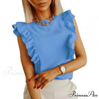 Solid Color Ruffle Sleeveless Backless Elegant Blouse
