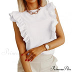 Solid Color Ruffle Sleeveless Backless Elegant Blouse