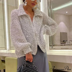 Solid Color Sequin Turtleneck Cardigan