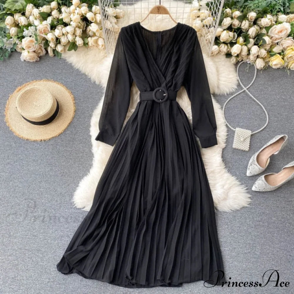 Solid Color Sexy Chiffon Pleated Dress