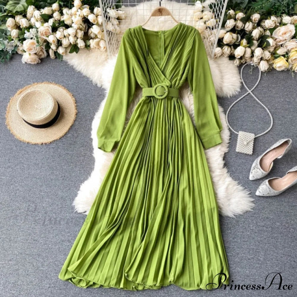 Solid Color Sexy Chiffon Pleated Dress
