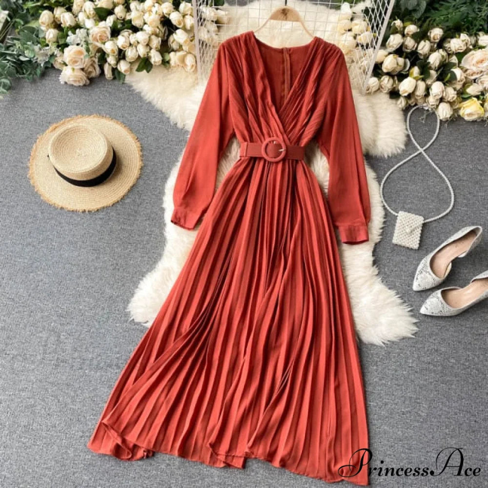Solid Color Sexy Chiffon Pleated Dress