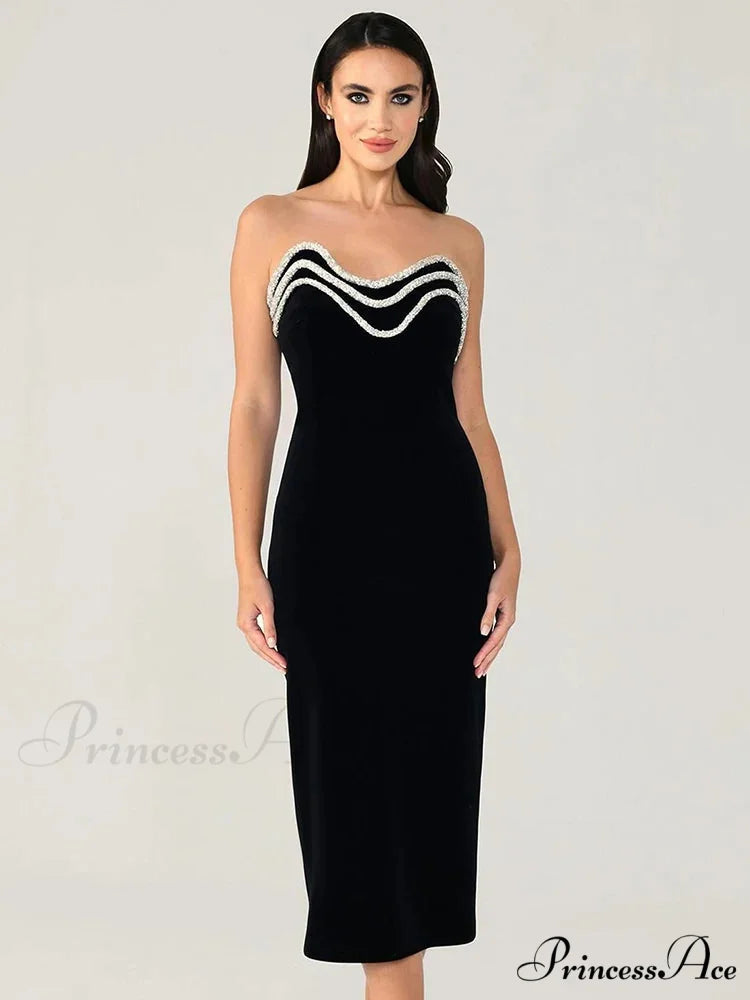 Solid Color Strapless Bodycon Party Dress